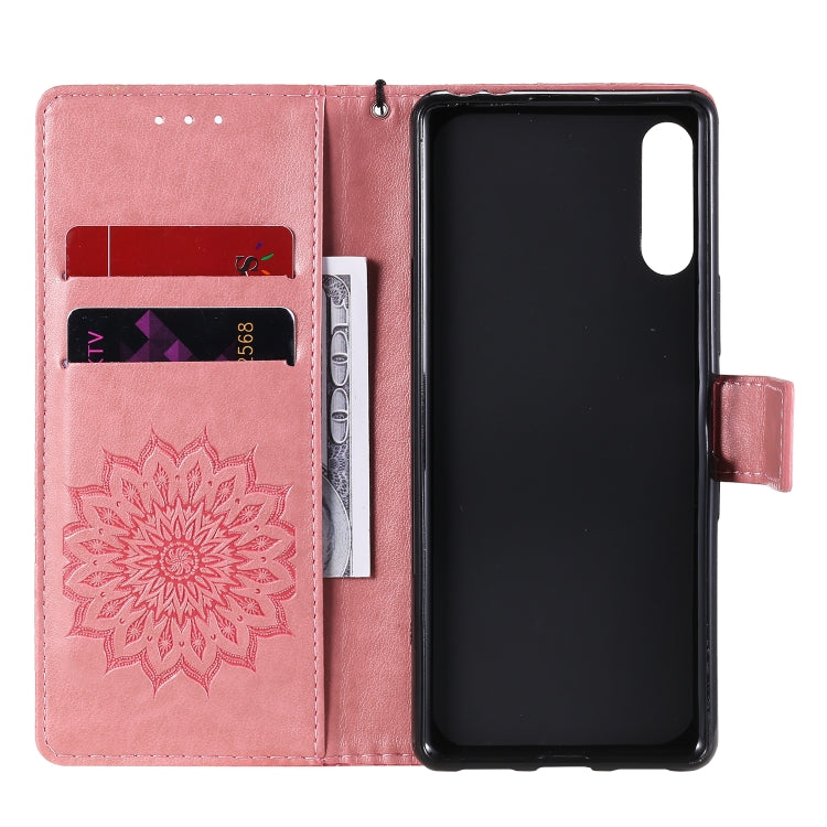 For Sony Xperia L4 Embossed Sunflower Pattern Horizontal Flip PU Leather Case with Holder & Card Slots & Wallet & Lanyard