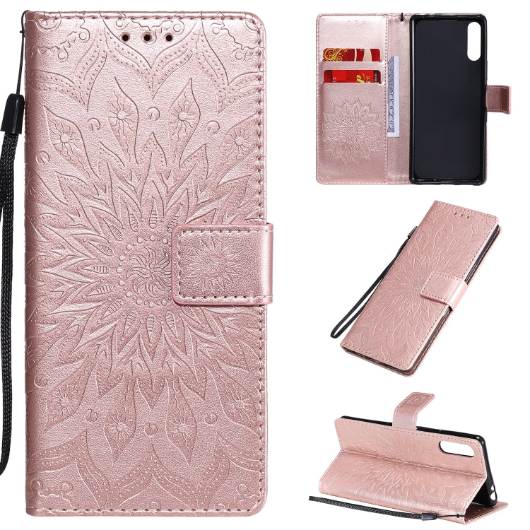 For Sony Xperia L4 Embossed Sunflower Pattern Horizontal Flip PU Leather Case with Holder & Card Slots & Wallet & Lanyard