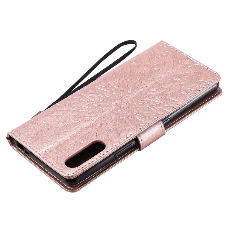 For Sony Xperia L4 Embossed Sunflower Pattern Horizontal Flip PU Leather Case with Holder & Card Slots & Wallet & Lanyard