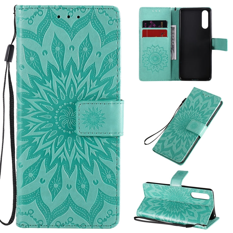 For Sony Xperia 10 II Embossed Sunflower Pattern Horizontal Flip PU Leather Case with Holder & Card Slots & Wallet & Lanyard