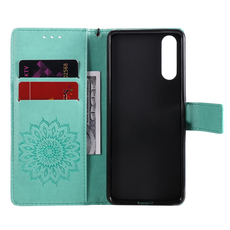 For Sony Xperia 10 II Embossed Sunflower Pattern Horizontal Flip PU Leather Case with Holder & Card Slots & Wallet & Lanyard