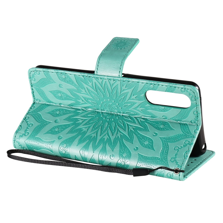 For Sony Xperia 10 II Embossed Sunflower Pattern Horizontal Flip PU Leather Case with Holder & Card Slots & Wallet & Lanyard