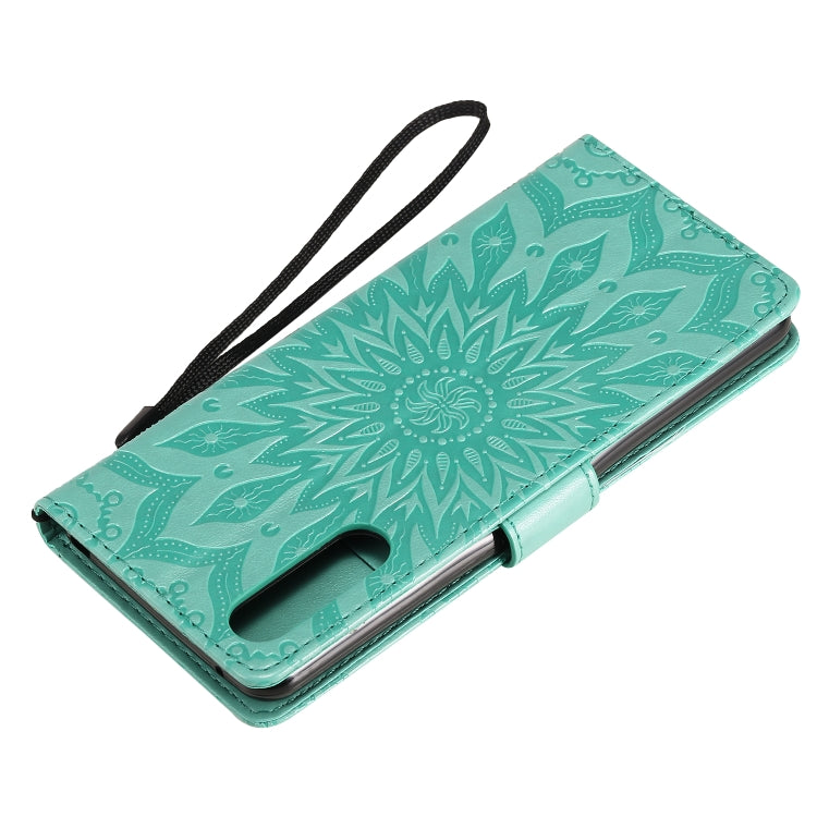 For Sony Xperia 10 II Embossed Sunflower Pattern Horizontal Flip PU Leather Case with Holder & Card Slots & Wallet & Lanyard