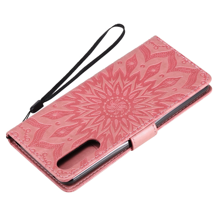 For Sony Xperia 10 II Embossed Sunflower Pattern Horizontal Flip PU Leather Case with Holder & Card Slots & Wallet & Lanyard