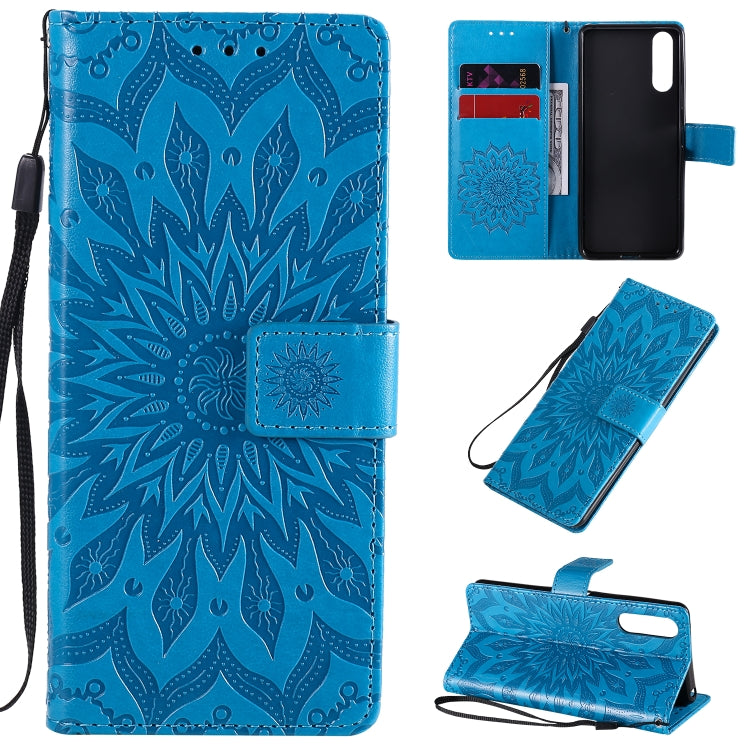 For Sony Xperia 10 II Embossed Sunflower Pattern Horizontal Flip PU Leather Case with Holder & Card Slots & Wallet & Lanyard