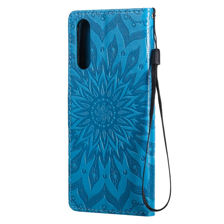 For Sony Xperia 10 II Embossed Sunflower Pattern Horizontal Flip PU Leather Case with Holder & Card Slots & Wallet & Lanyard