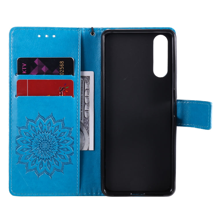 For Sony Xperia 10 II Embossed Sunflower Pattern Horizontal Flip PU Leather Case with Holder & Card Slots & Wallet & Lanyard