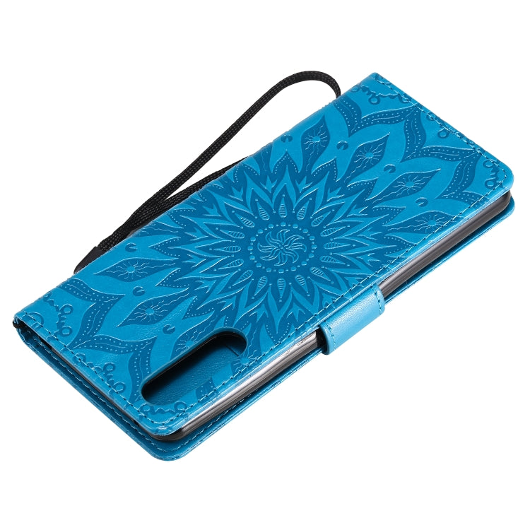 For Sony Xperia 10 II Embossed Sunflower Pattern Horizontal Flip PU Leather Case with Holder & Card Slots & Wallet & Lanyard