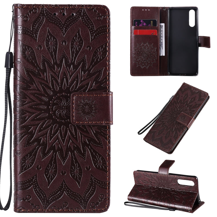 For Sony Xperia 10 II Embossed Sunflower Pattern Horizontal Flip PU Leather Case with Holder & Card Slots & Wallet & Lanyard