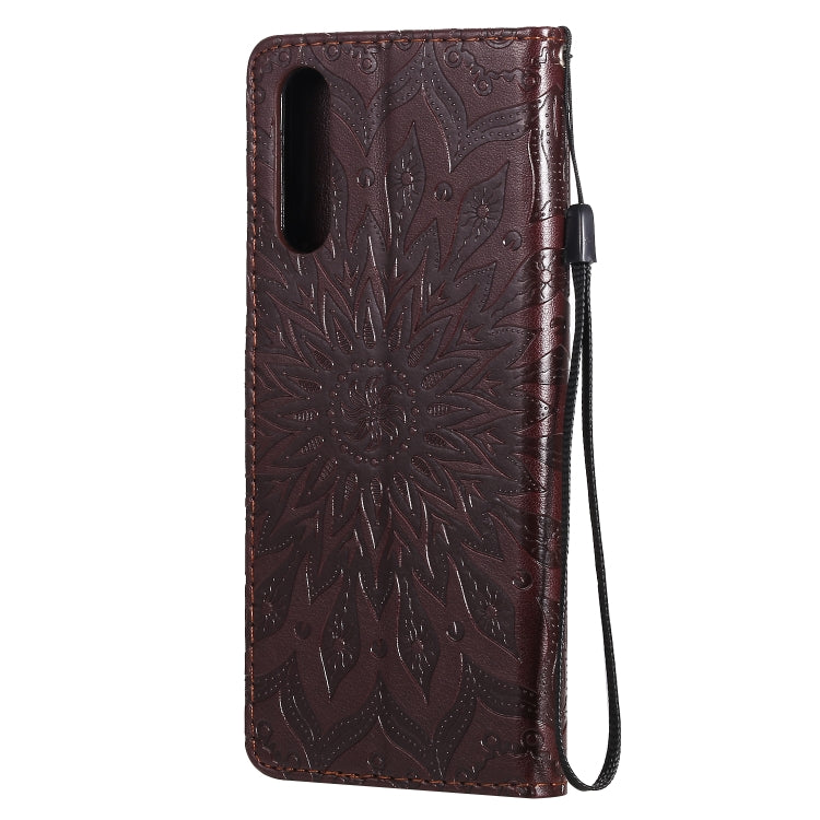 For Sony Xperia 10 II Embossed Sunflower Pattern Horizontal Flip PU Leather Case with Holder & Card Slots & Wallet & Lanyard