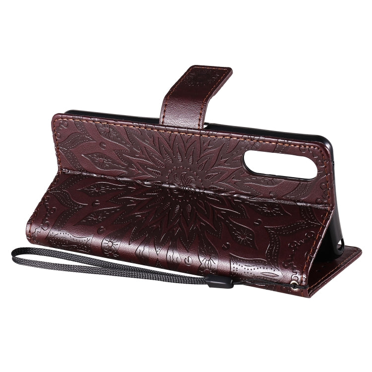 For Sony Xperia 10 II Embossed Sunflower Pattern Horizontal Flip PU Leather Case with Holder & Card Slots & Wallet & Lanyard