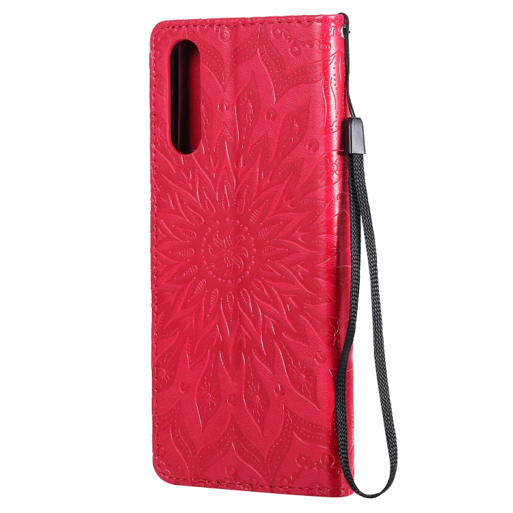 For Sony Xperia 10 II Embossed Sunflower Pattern Horizontal Flip PU Leather Case with Holder & Card Slots & Wallet & Lanyard