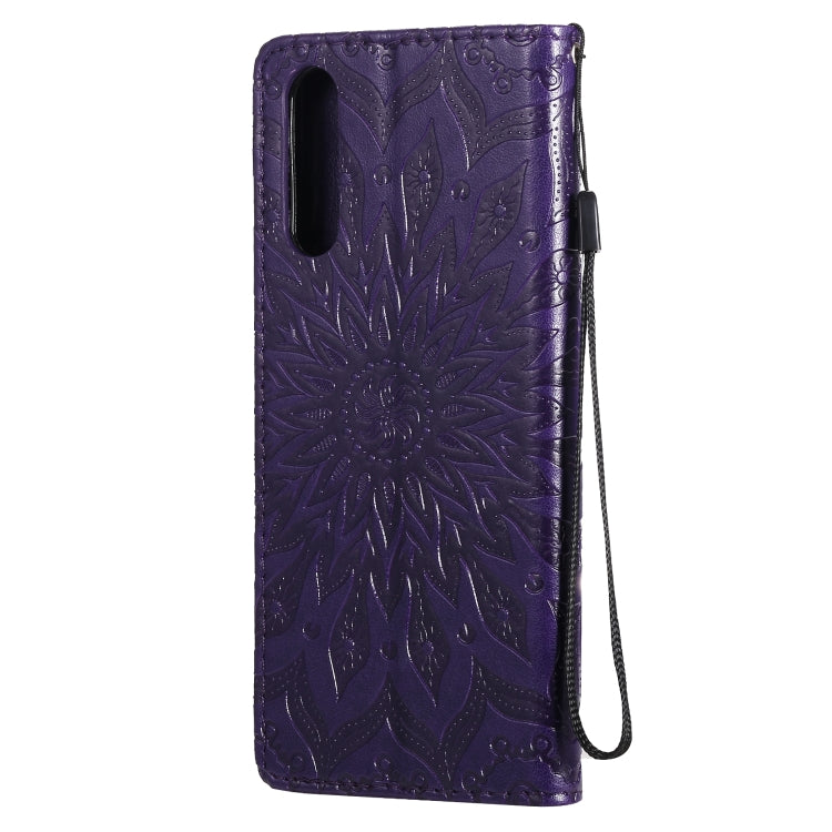 For Sony Xperia 10 II Embossed Sunflower Pattern Horizontal Flip PU Leather Case with Holder & Card Slots & Wallet & Lanyard