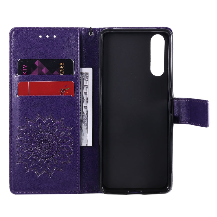 For Sony Xperia 10 II Embossed Sunflower Pattern Horizontal Flip PU Leather Case with Holder & Card Slots & Wallet & Lanyard
