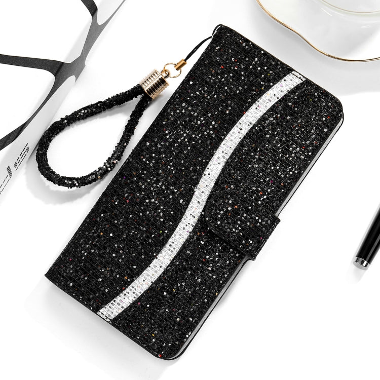 For Xiaomi Redmi Note 9 Pro Glitter Powder Horizontal Flip Leather Case with Card Slots & Holder & Lanyard