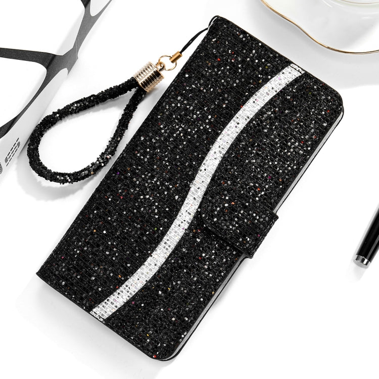 For Huawei P40 Lite Glitter Powder Horizontal Flip Leather Case with Card Slots & Holder & Lanyard
