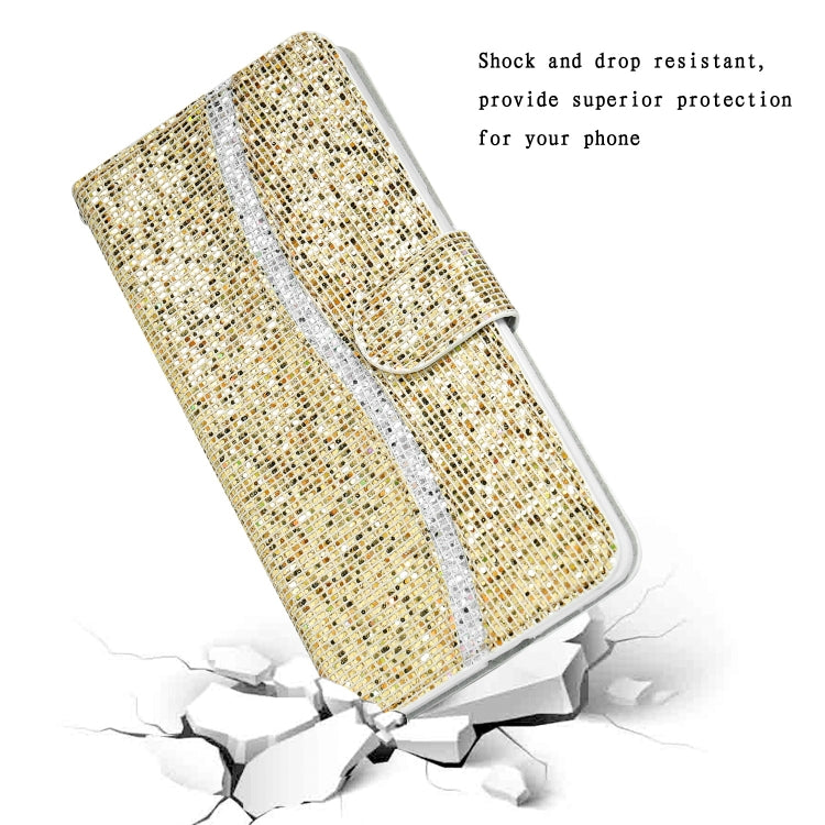 For Huawei P40 Lite Glitter Powder Horizontal Flip Leather Case with Card Slots & Holder & Lanyard