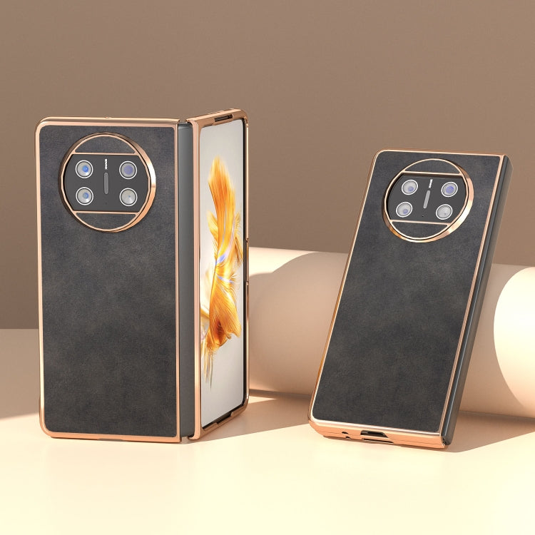 For Huawei Mate X3 Electroplating Two-color Calf Texture PU Phone Case