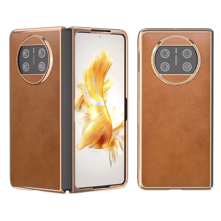 For Huawei Mate X3 Electroplating Two-color Calf Texture PU Phone Case