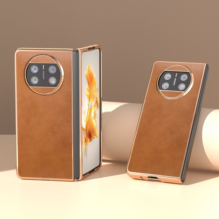For Huawei Mate X3 Electroplating Two-color Calf Texture PU Phone Case