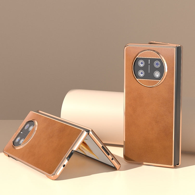 For Huawei Mate X3 Electroplating Two-color Calf Texture PU Phone Case