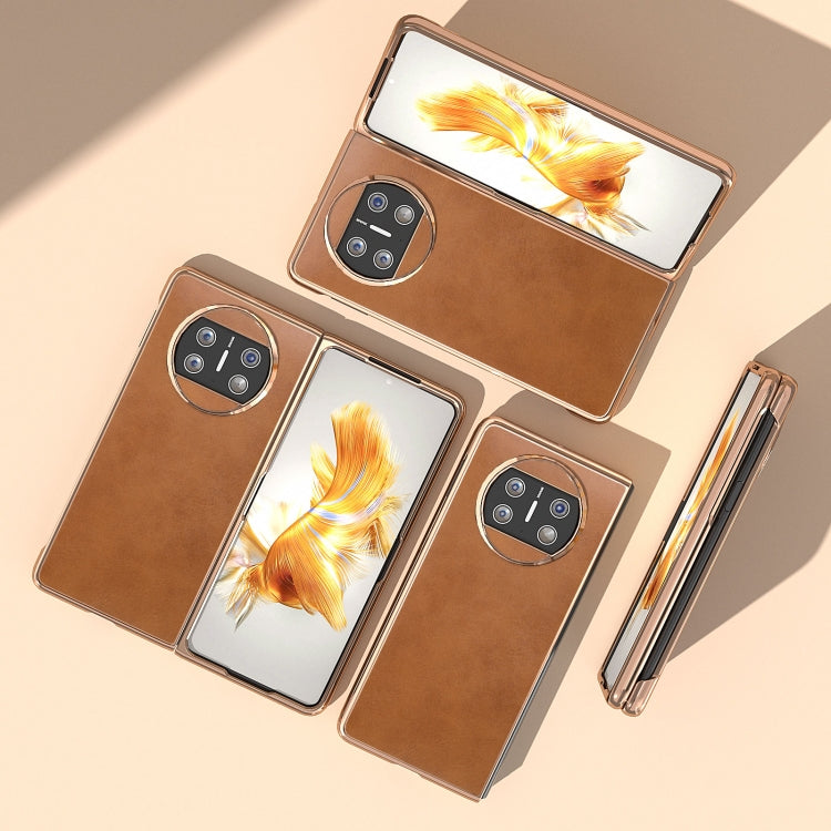 For Huawei Mate X3 Electroplating Two-color Calf Texture PU Phone Case