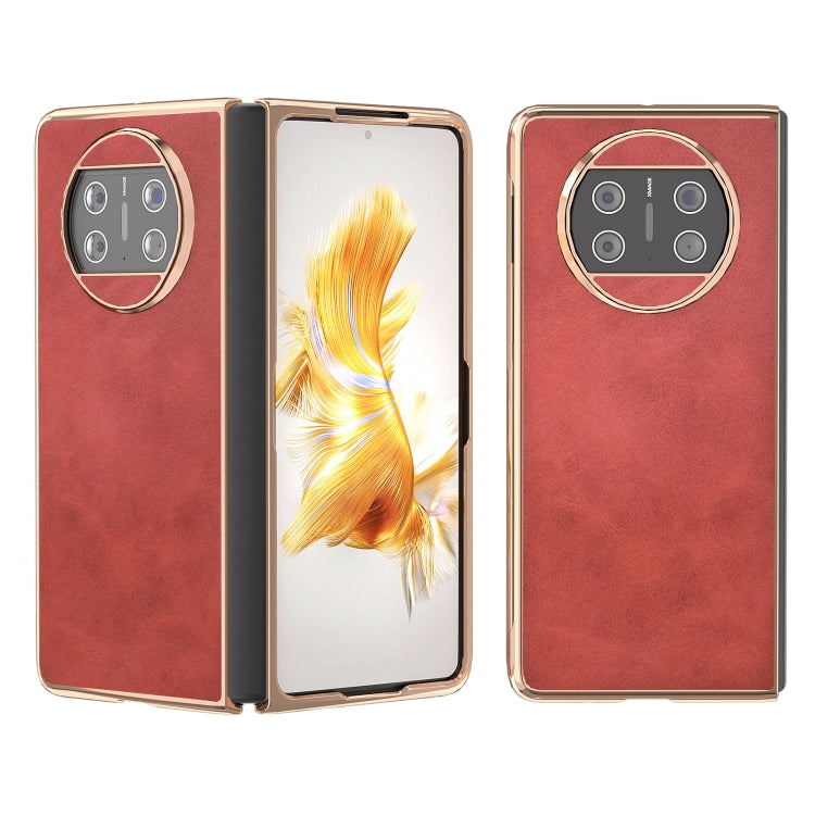 For Huawei Mate X3 Electroplating Two-color Calf Texture PU Phone Case