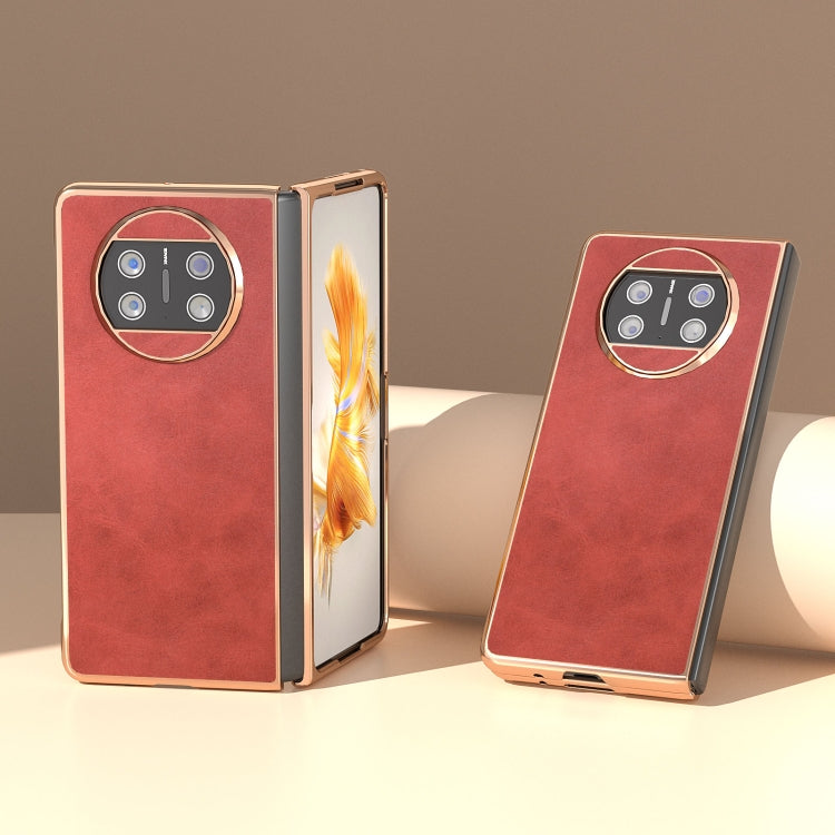 For Huawei Mate X3 Electroplating Two-color Calf Texture PU Phone Case
