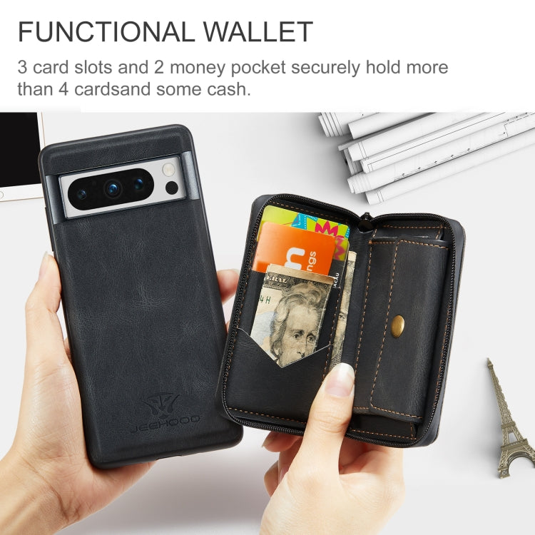 For Google Pixel 8 Pro JEEHOOD Magnetic Zipper Wallet Phone Leather Case