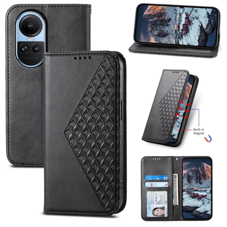 For OPPO Reno10 Global / Reno10 Pro Global Cubic Grid Calf Texture Magnetic Leather Phone Case