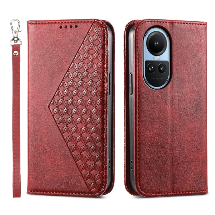 For OPPO Reno10 Global / Reno10 Pro Global Cubic Grid Calf Texture Magnetic Leather Phone Case