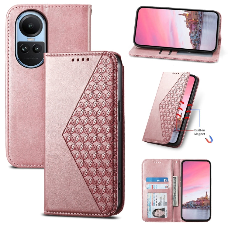 For OPPO Reno10 Global / Reno10 Pro Global Cubic Grid Calf Texture Magnetic Leather Phone Case