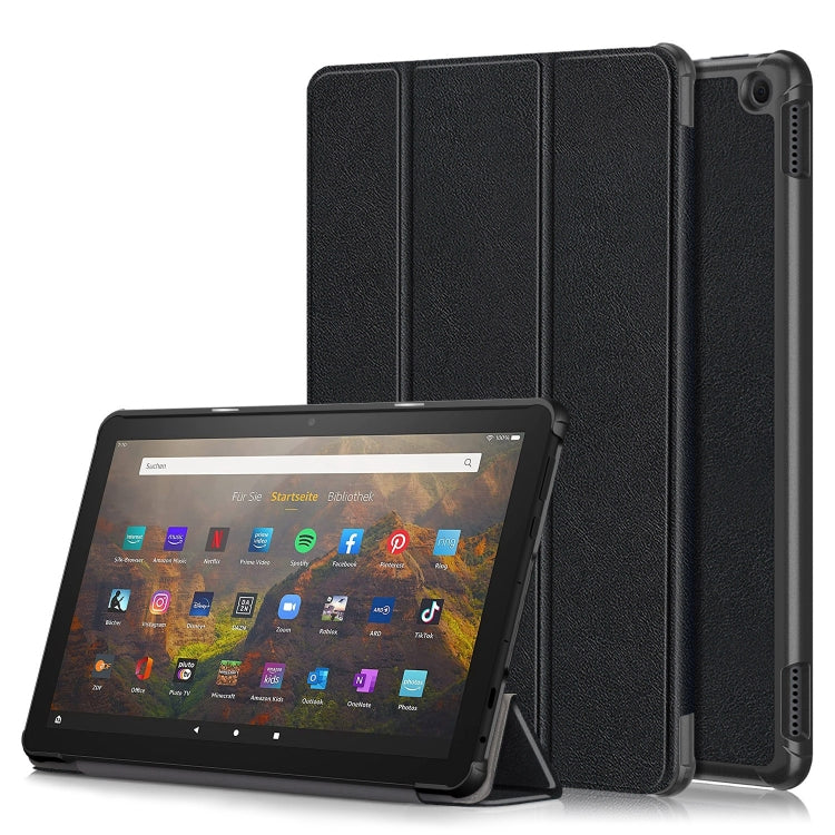 For Amazon Fire HD 10 2023 Custer Pure Color 3-Fold Holder Smart Leather Tablet Case