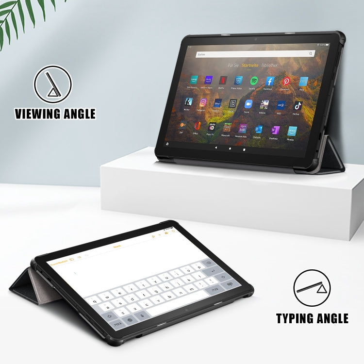 For Amazon Fire  HD 10 2023  Custer Pure Color 3-Fold Holder Smart Leather Tablet Case