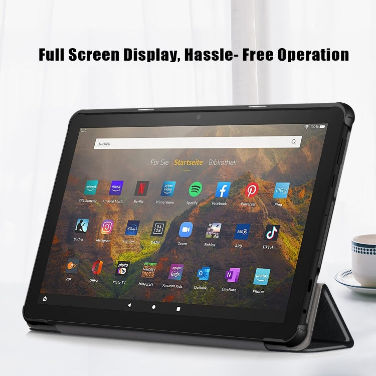 For Amazon Fire  HD 10 2023  Custer Pure Color 3-Fold Holder Smart Leather Tablet Case