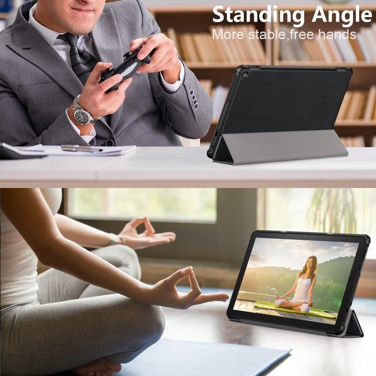 For Amazon Fire  HD 10 2023  Custer Pure Color 3-Fold Holder Smart Leather Tablet Case