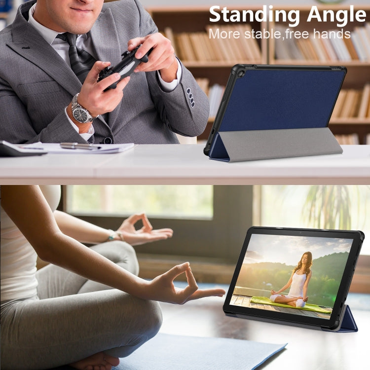 For Amazon Fire  HD 10 2023  Custer Pure Color 3-Fold Holder Smart Leather Tablet Case