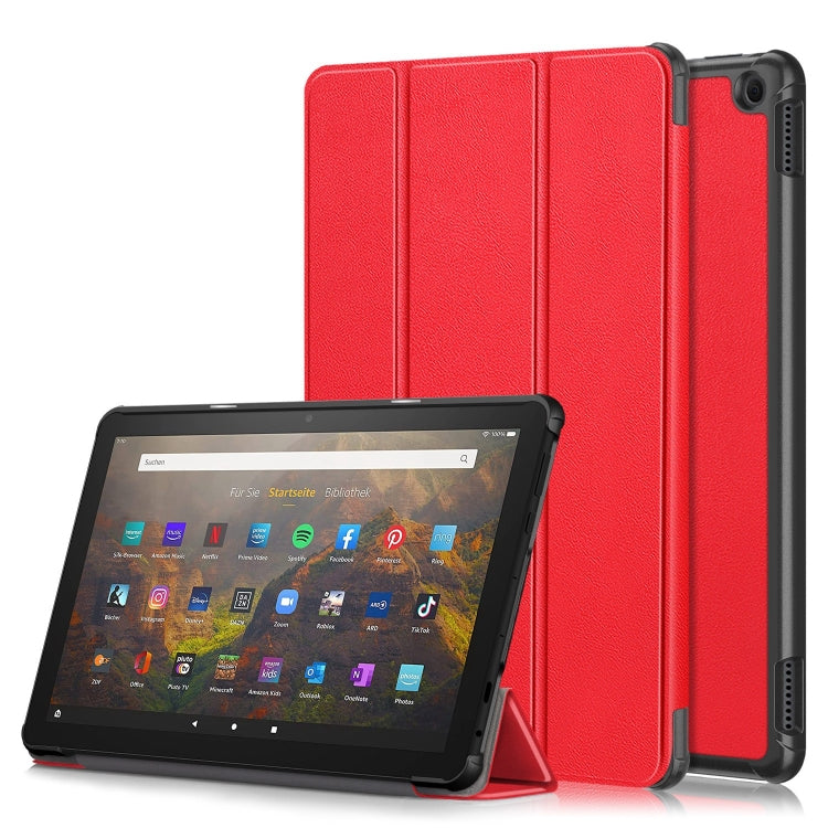 For Amazon Fire  HD 10 2023  Custer Pure Color 3-Fold Holder Smart Leather Tablet Case