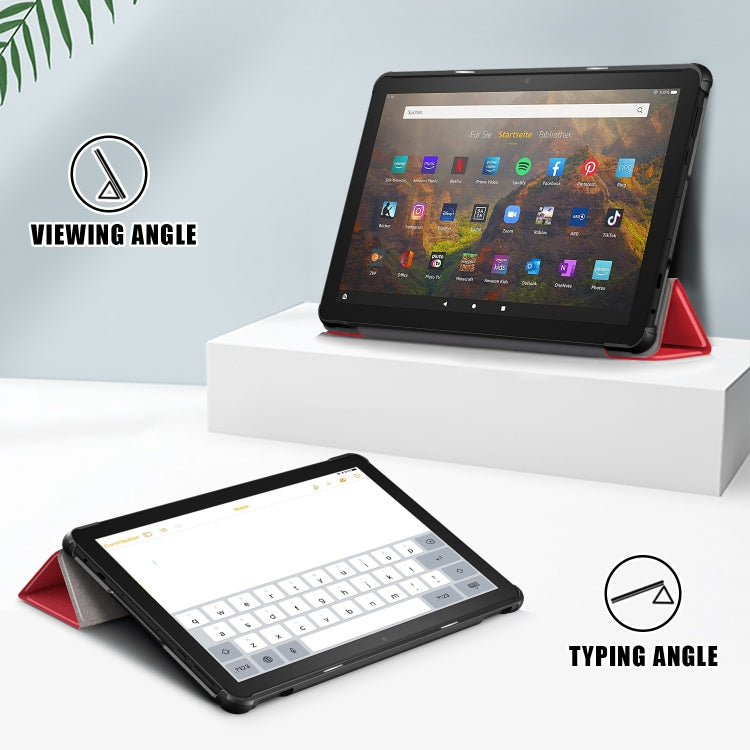 For Amazon Fire  HD 10 2023  Custer Pure Color 3-Fold Holder Smart Leather Tablet Case