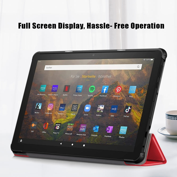 For Amazon Fire  HD 10 2023  Custer Pure Color 3-Fold Holder Smart Leather Tablet Case