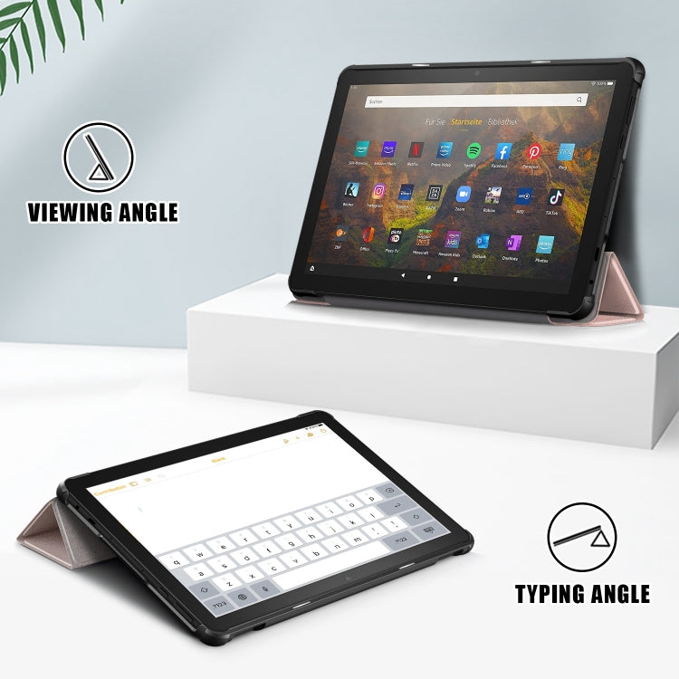 For Amazon Fire  HD 10 2023  Custer Pure Color 3-Fold Holder Smart Leather Tablet Case