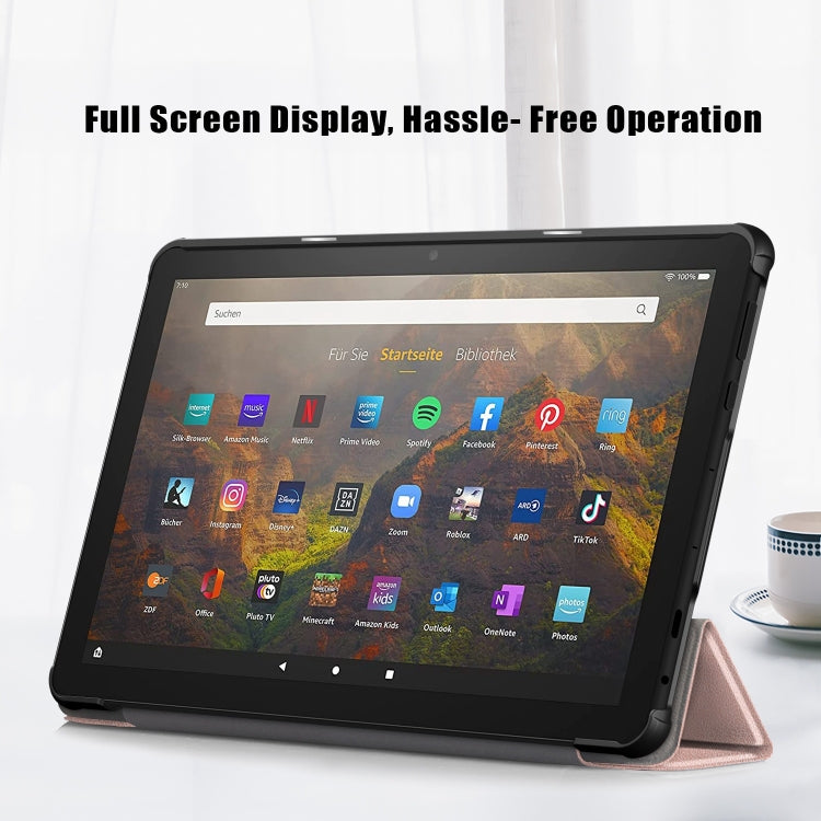 For Amazon Fire  HD 10 2023  Custer Pure Color 3-Fold Holder Smart Leather Tablet Case