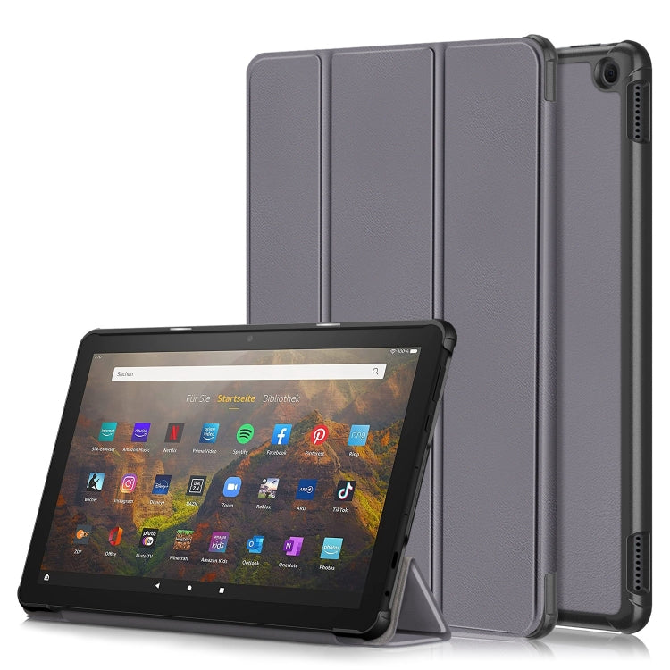For Amazon Fire  HD 10 2023  Custer Pure Color 3-Fold Holder Smart Leather Tablet Case