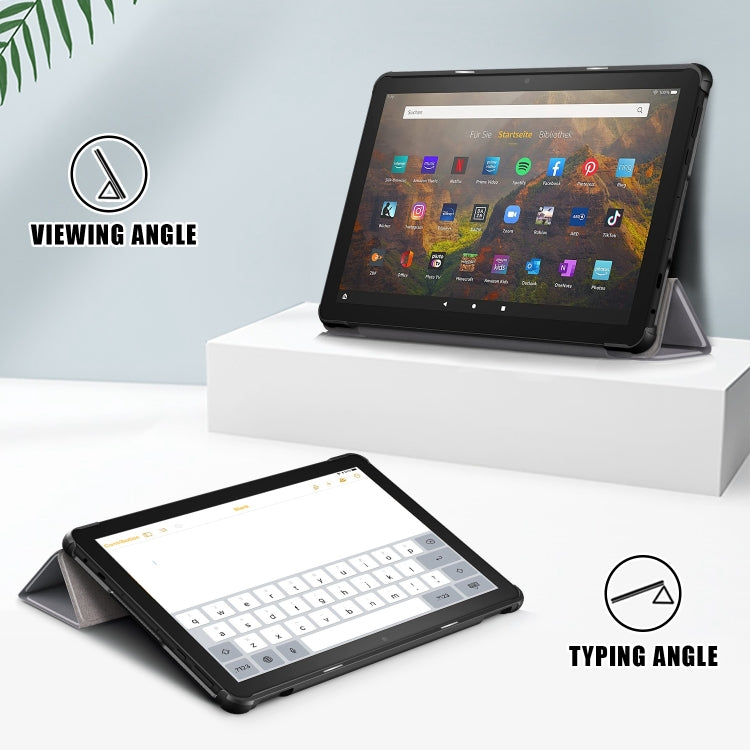 For Amazon Fire  HD 10 2023  Custer Pure Color 3-Fold Holder Smart Leather Tablet Case