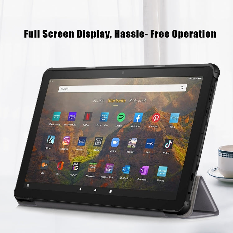 For Amazon Fire  HD 10 2023  Custer Pure Color 3-Fold Holder Smart Leather Tablet Case