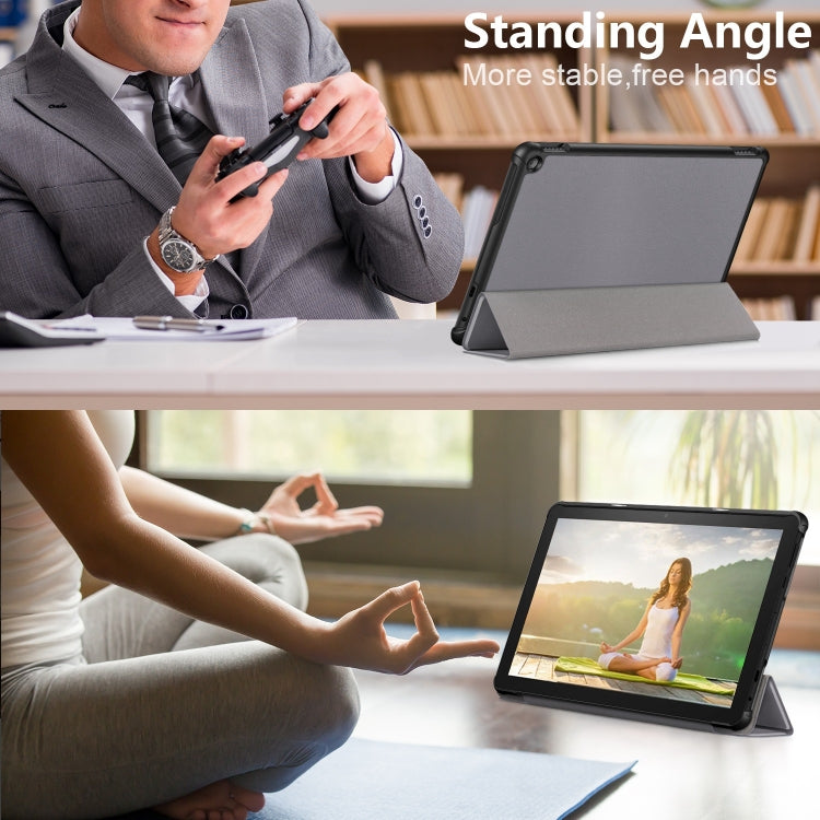 For Amazon Fire  HD 10 2023  Custer Pure Color 3-Fold Holder Smart Leather Tablet Case