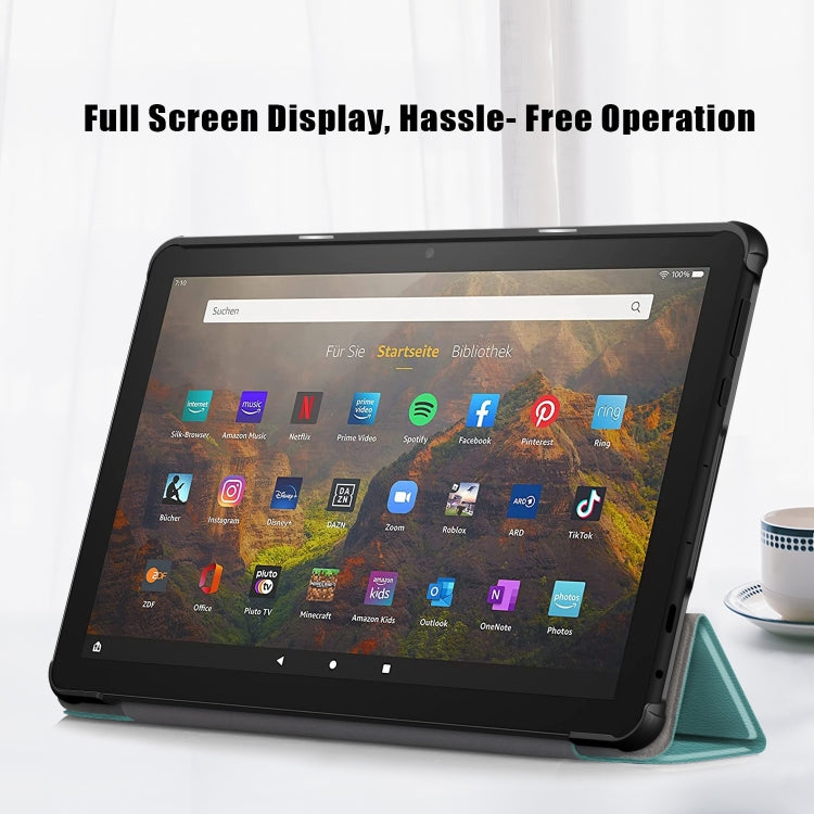 For Amazon Fire  HD 10 2023  Custer Pure Color 3-Fold Holder Smart Leather Tablet Case