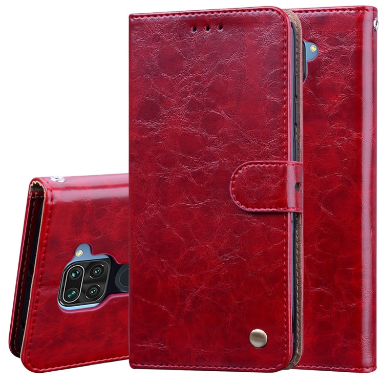 For Xiaomi Redmi Note 9 Business Style Oil Wax Texture Horizontal Flip Leather Case with Holder & Card Slots & Wallet