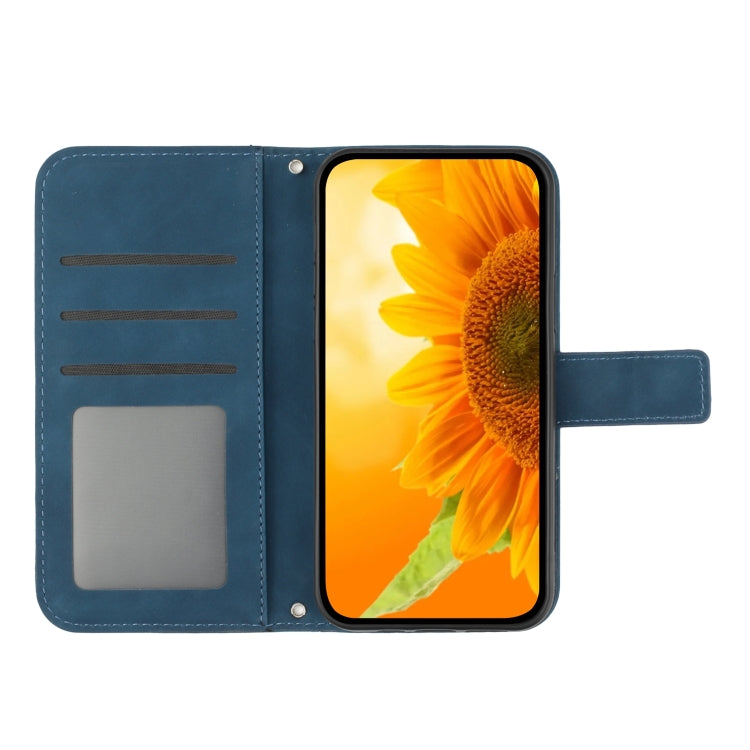 For Motorola Moto G84 HT04 Skin Feel Sun Flower Embossed Flip Leather Phone Case with Lanyard