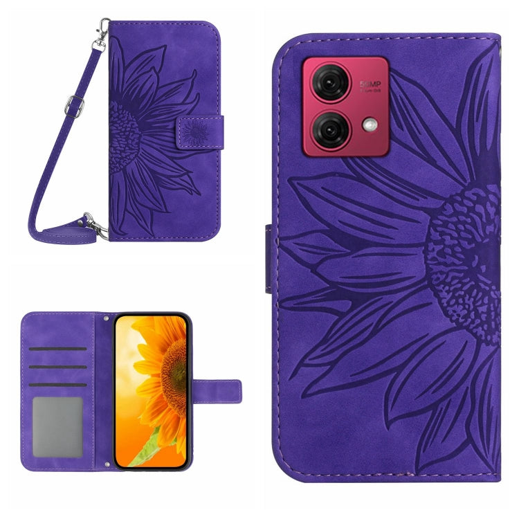 For Motorola Edge 40 Neo HT04 Skin Feel Sun Flower Embossed Flip Leather Phone Case with Lanyard